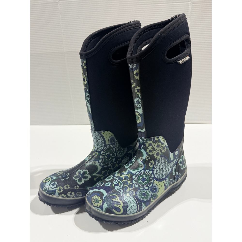 BOGS Classic High Paisley - Women's Rain Boots - Blue Green Floral - Size 7